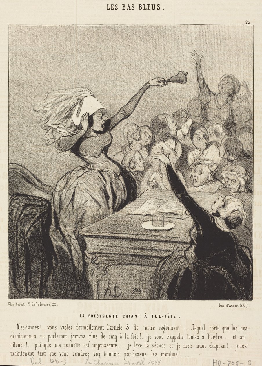 The President Shouting at the Top of Her Voice: Ladies!... by Honoré Daumier