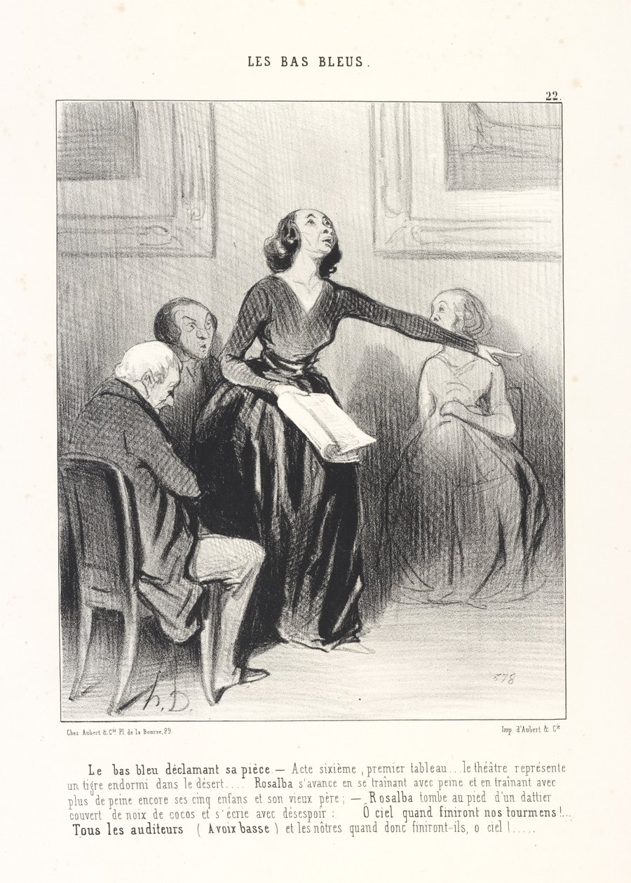 The Bluestocking Reciting Her Play, plate 22 from the series The Bluestockings from the journal Le Charivari by Honoré Daumier