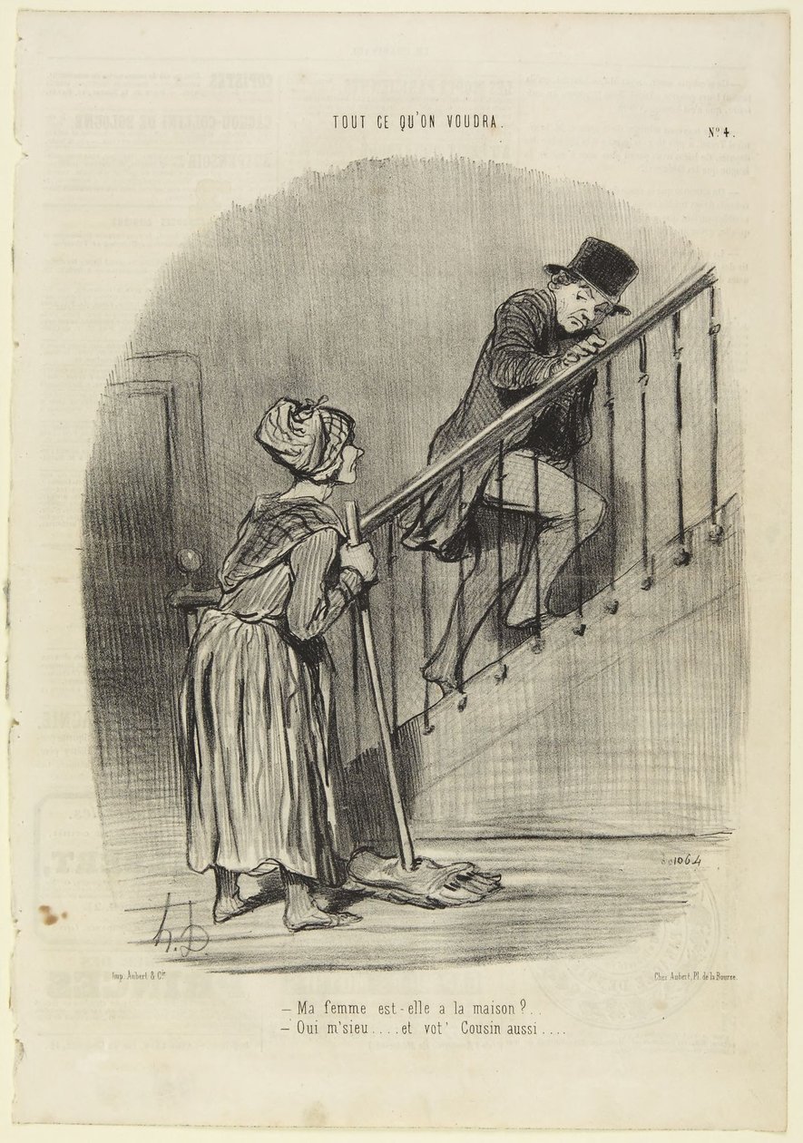 Is My Wife at Home?..., number 4 from the series Whatever You Want from Le Charivari by Honoré Daumier