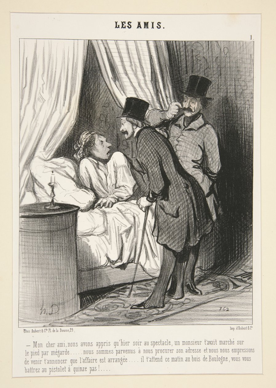 My dear friend, we learned that last night at the show, a gentleman accidentally stepped on your foot... we managed to get his address and we hasten to tell you that the matter is settled... by Honoré Daumier