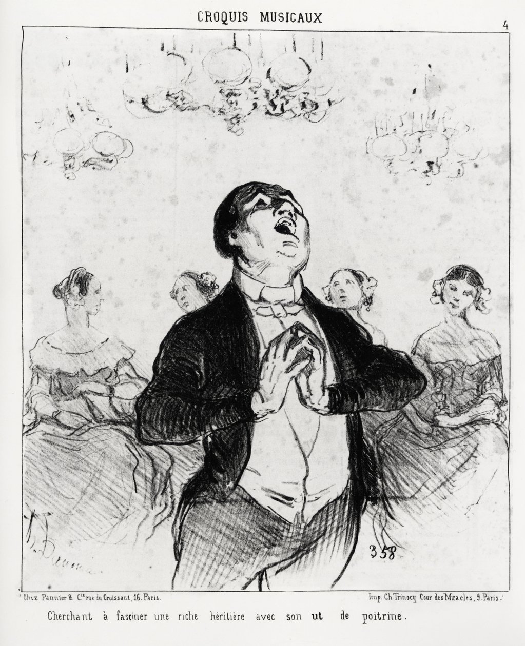 Musical Sketches: Looking to Fascinate a Rich Heiress with Its Chest. Illustration by Honore Daumier, Published in Charivari, Dated 14 February 1852 by Honoré Daumier