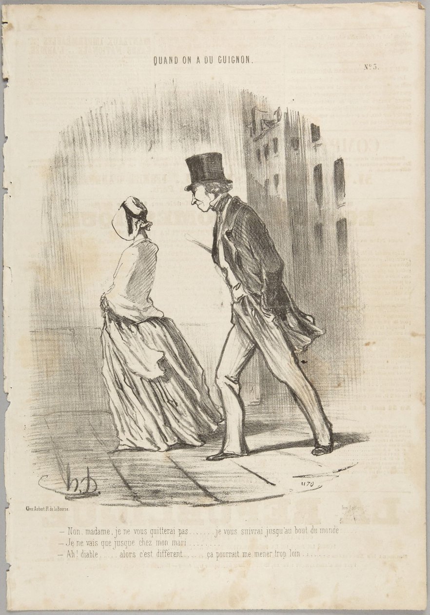 No, madam, I will not leave you..., number 3 from the series When One Has Bad Luck from Le Charivari by Honoré Daumier