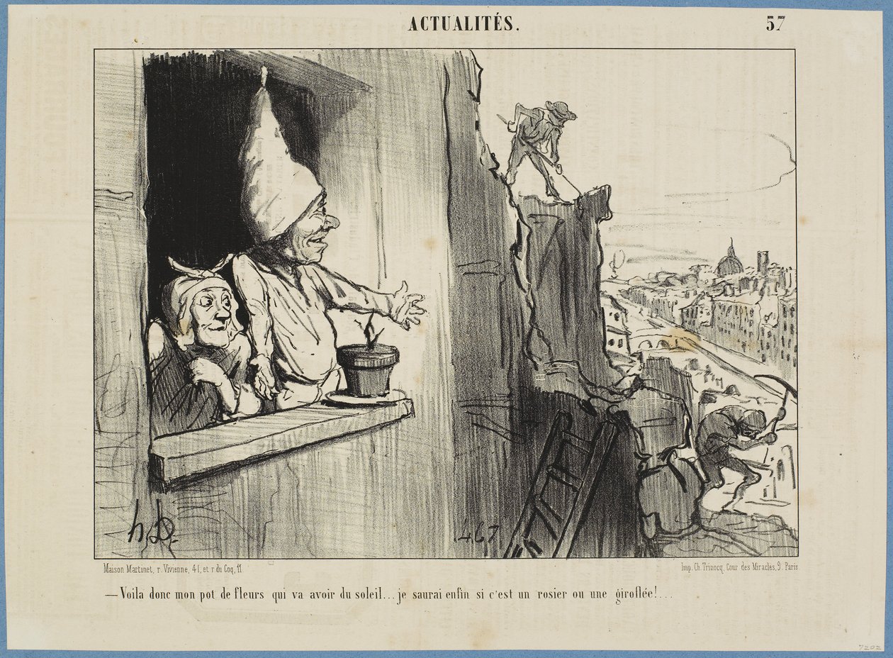 Now my flowerpot will have some sunshine... I will finally know whether it is a rose or a gillyflower! by Honoré Daumier