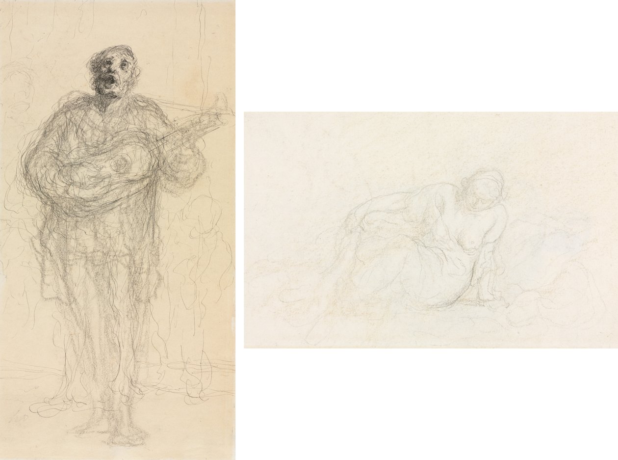 Singing Guitarist (recto); Reclining Woman Leaning on Her Arm (verso) by Honoré Daumier