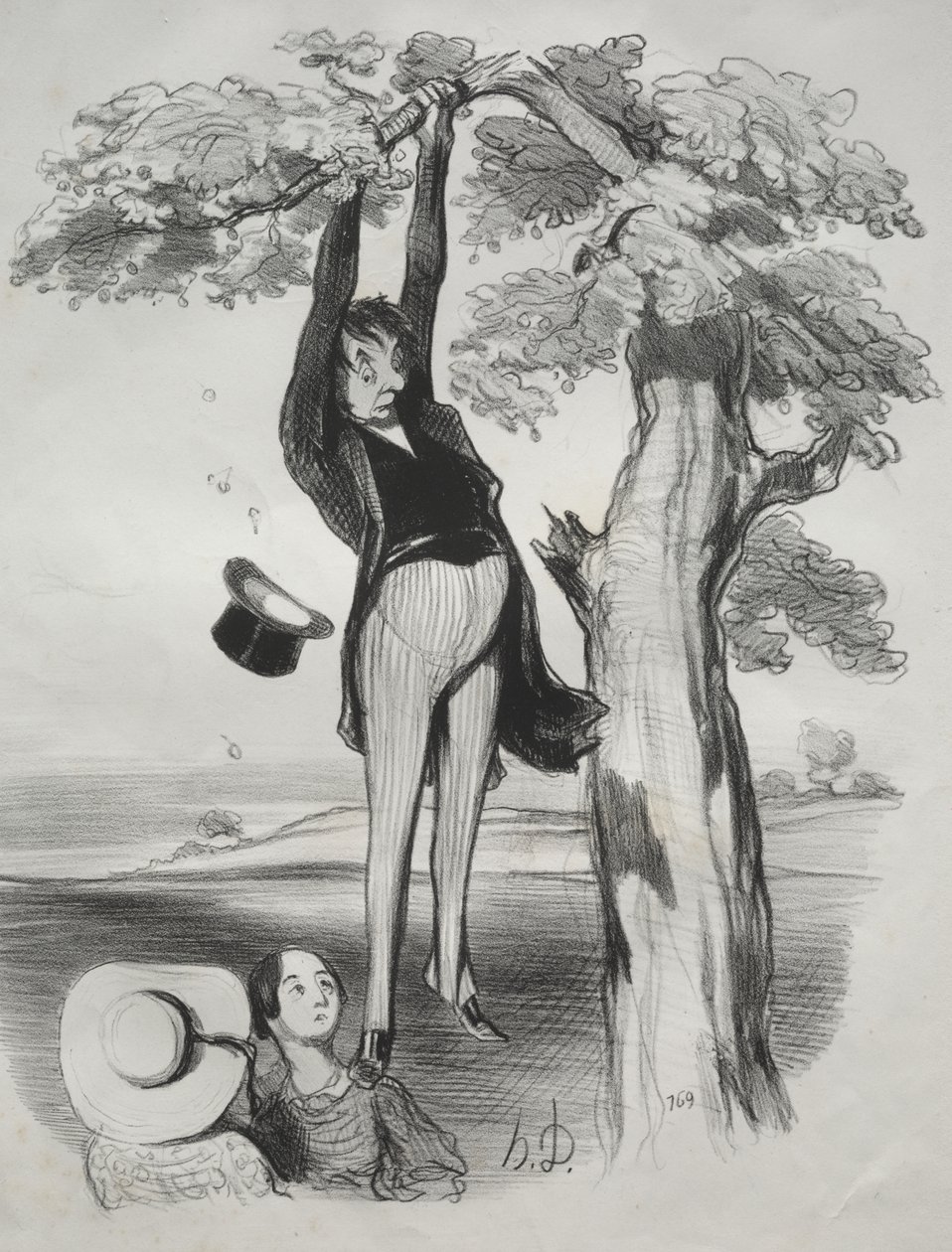 The Hazards of Shaking a Plum Tree too Vigorously (When One is a Grown Man) by Honoré Daumier