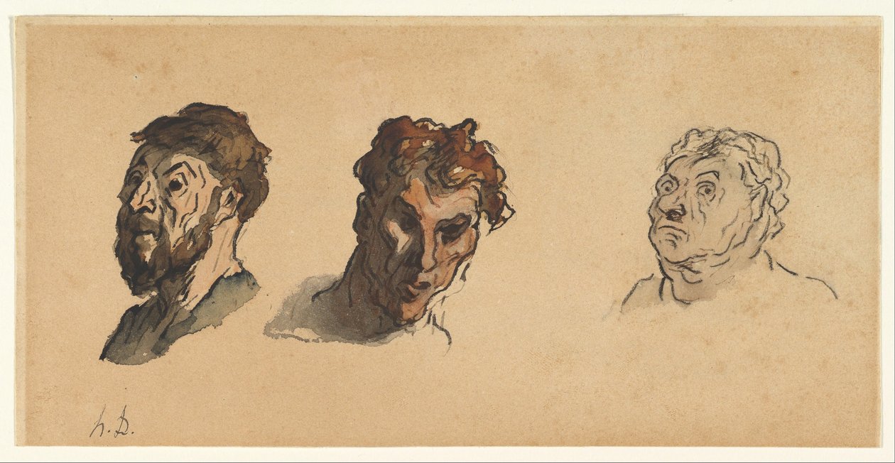 Three Male Heads by Honoré Daumier