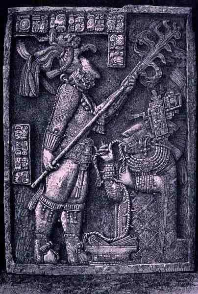 Carved Stone Lintel from Temple 23, Yaxchilan, Showing the Ruler Shield Jaguar and His Wife, Lady Xoc, Conducting a Bloodletting Ritual, from The Ancient Cities of the New World by Honore after Chapuis