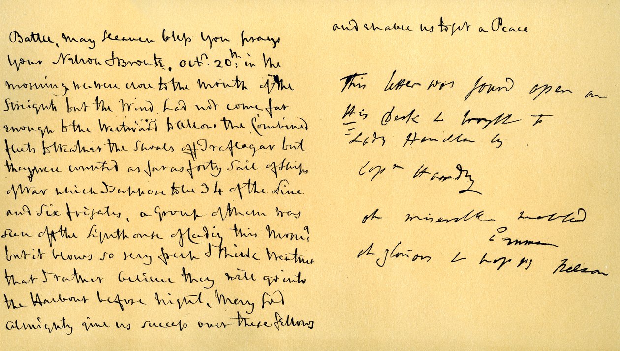 Letter from Lord Horatio Nelson to Lady Emma Hamilton, 19th October 1805 by Horatio Nelson