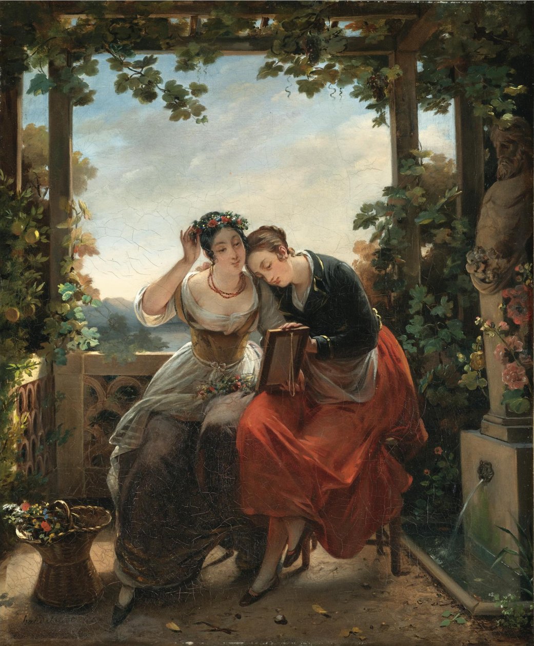 Young Girls Looking in a Mirror by Hortense Haudebourt Lescot