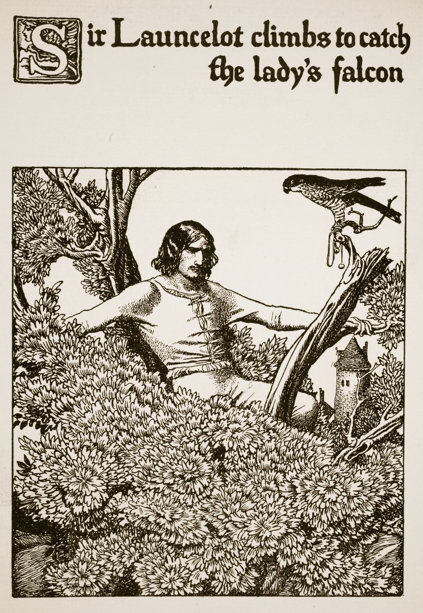 Sir Launcelot Climbs to Catch the Lady's Falcon (Illustration from 'The ...