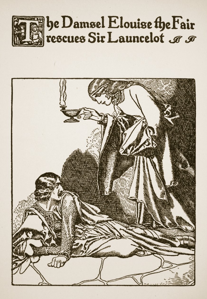 The Damsel Elouise the Fair Rescues Sir Launcelot, Illustration from ...