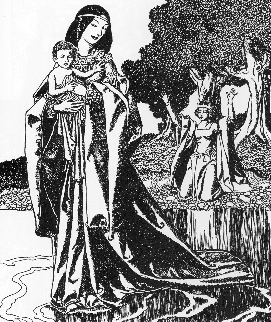 Arthurian Legend: Lancelot is Carried Off by the Lady of the Lake, Illustration by Howard Pyle from 