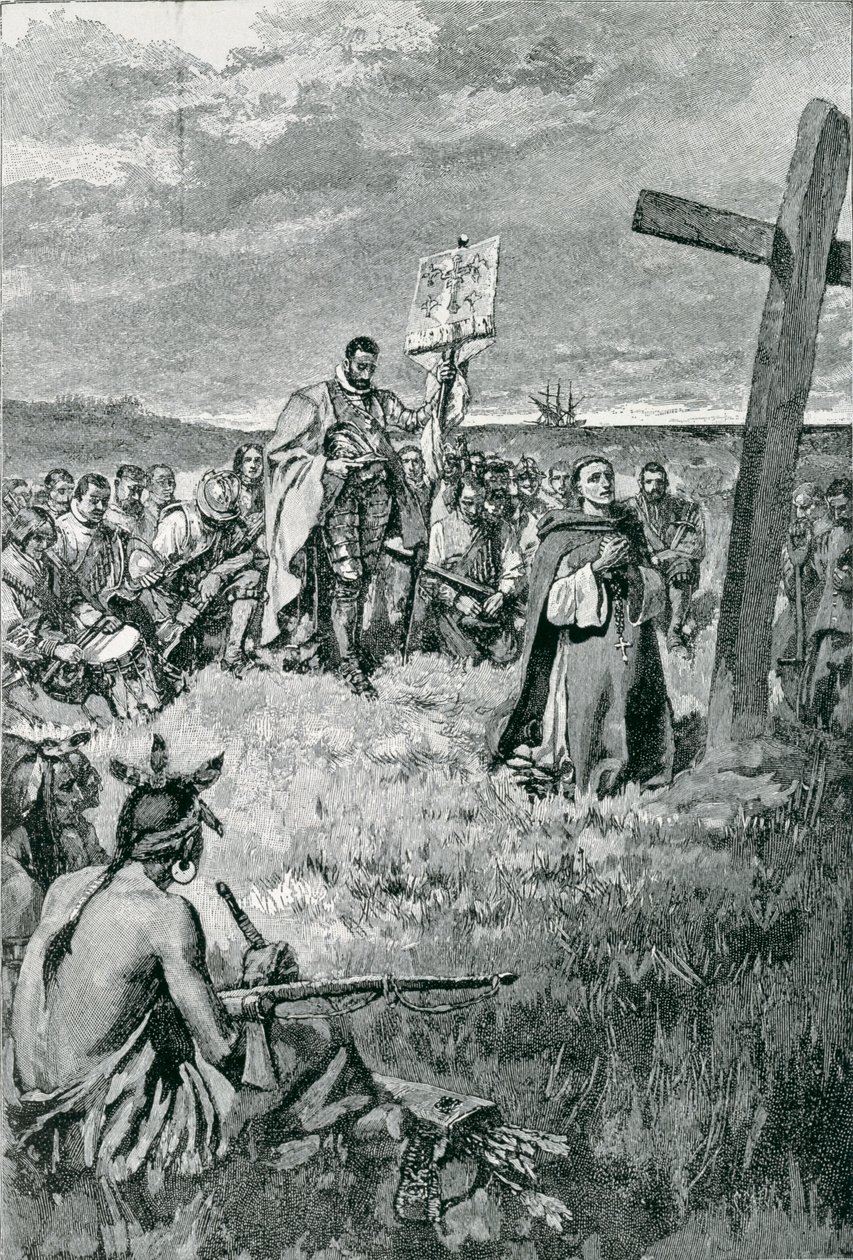 Jacques Cartier Setting up a Cross at Gaspe, illustration from 