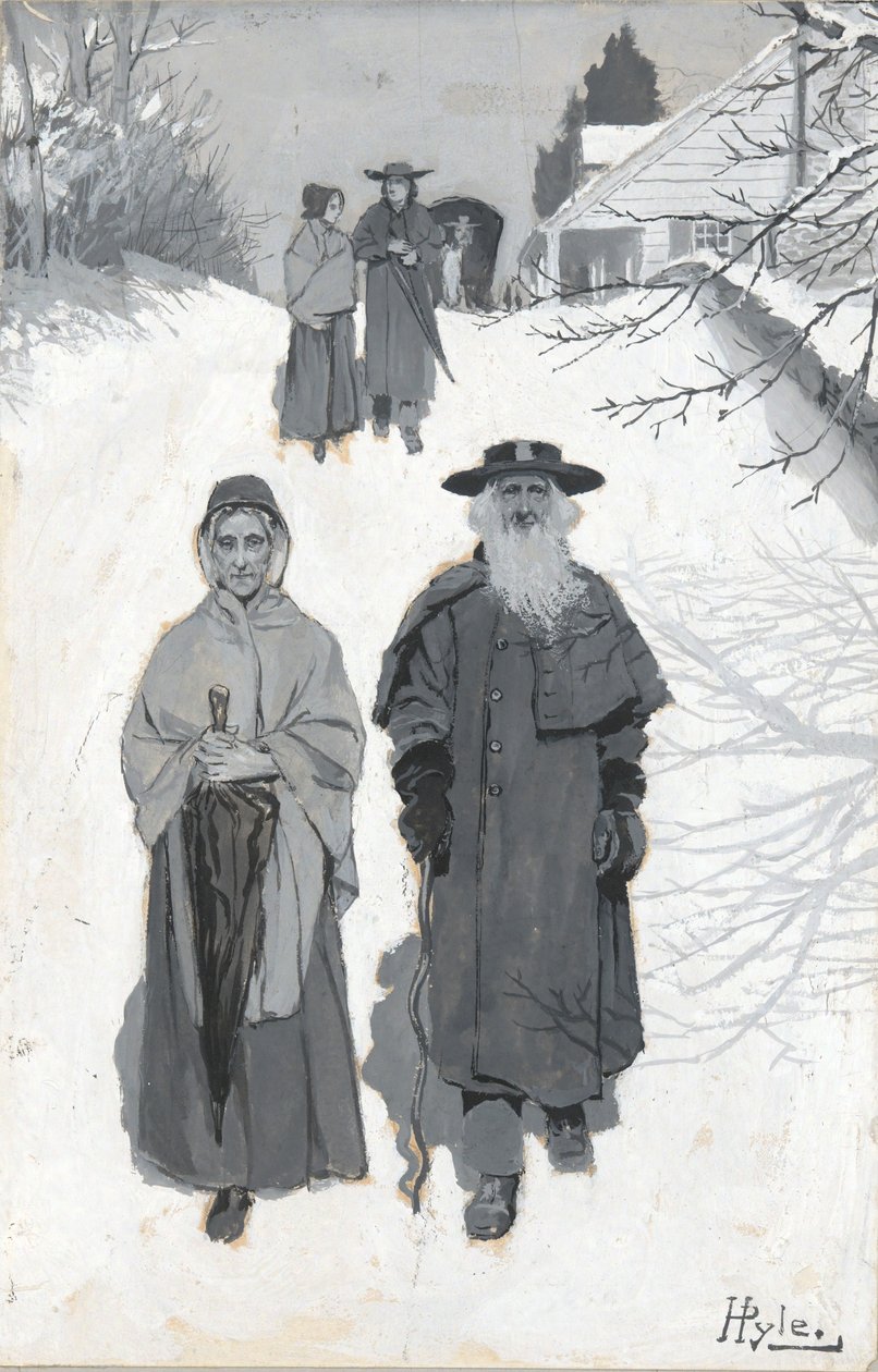 The Dunkers - Going to Meeting, drawing of an illustration published in Harper by Howard Pyle