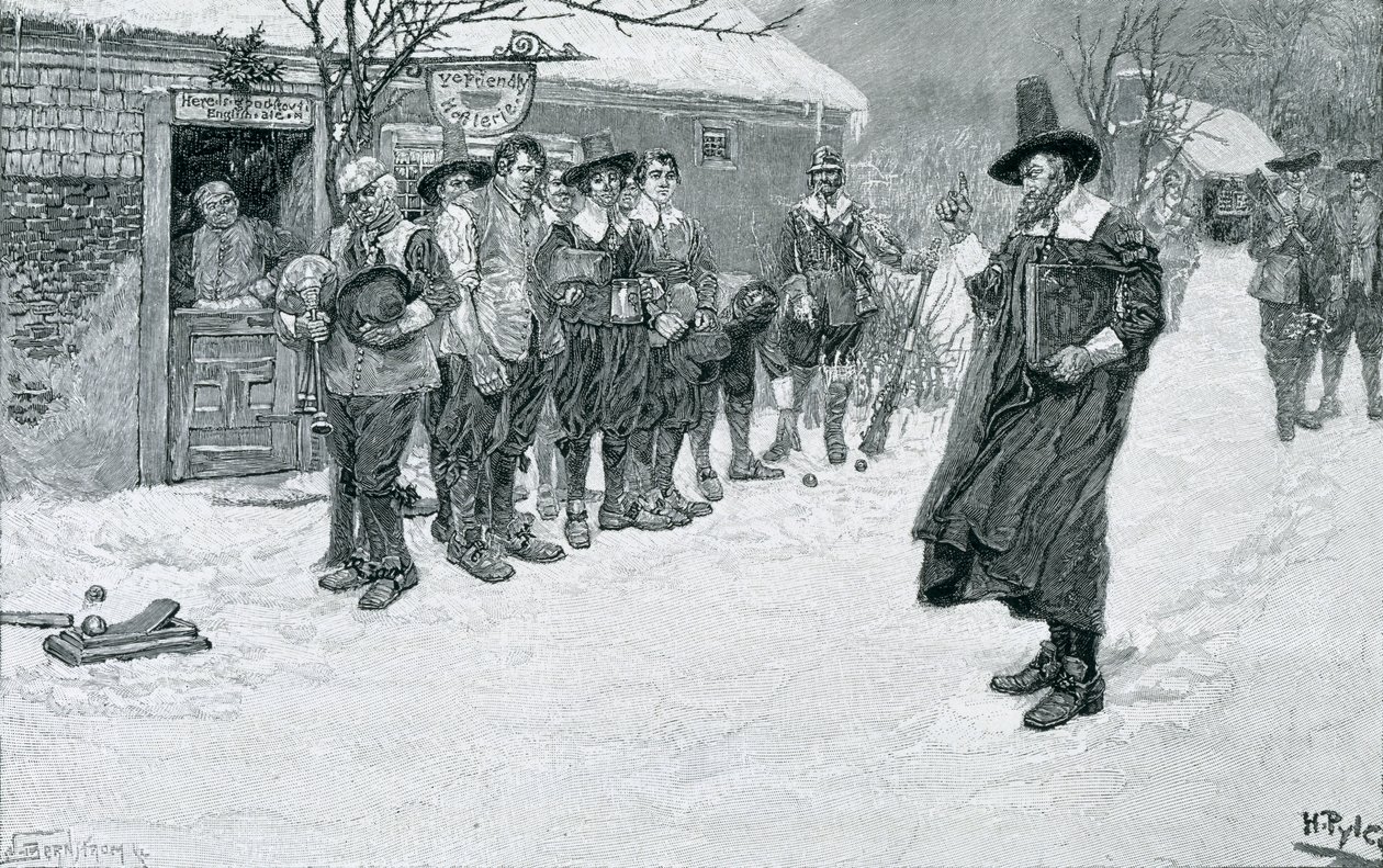 The Puritan Governor Interrupting the Christmas Sports, Engraved by J. Bernstrom, Illustration from 