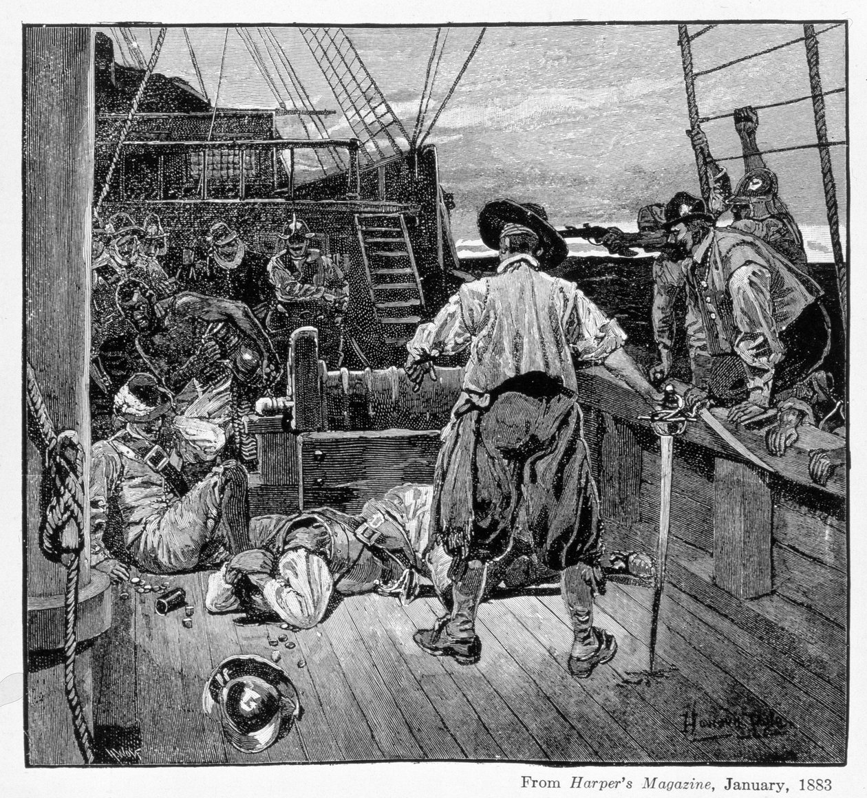 Thomas Moon Began to Lay About Him with His Sword, Engraved by Henry Wolf, from Harper