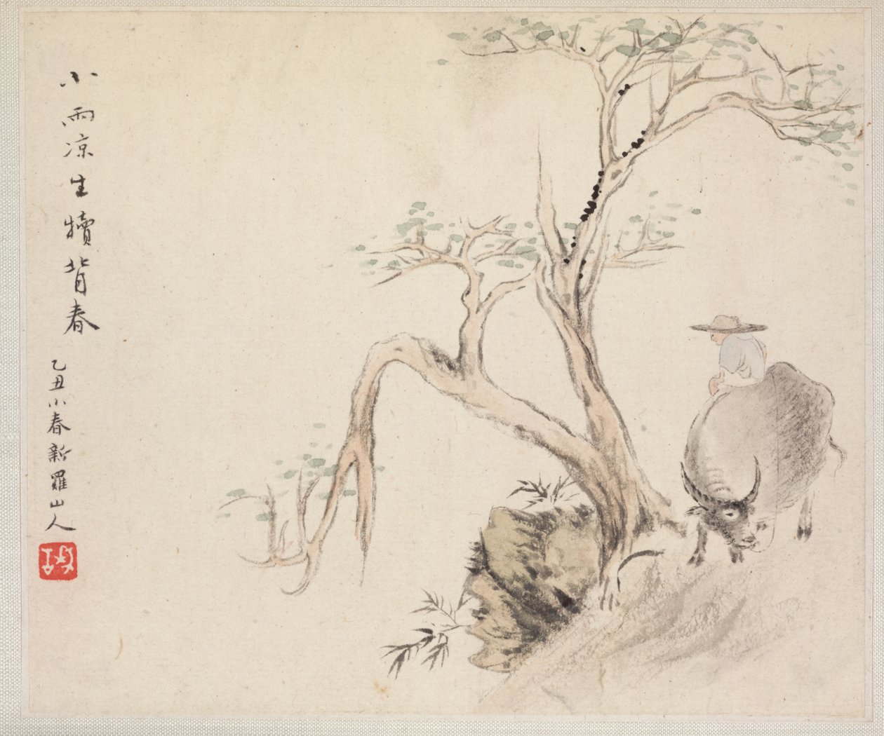Album of Landscape Paintings Illustrating Old Poems: A Man Sits on a Water Buffalo by Hua Yan