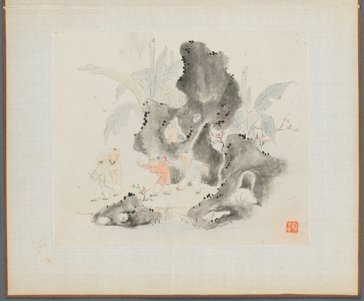 Album of Landscape Paintings Illustrating Old Poems: Children Play in a Rocky Grove by Hua Yan