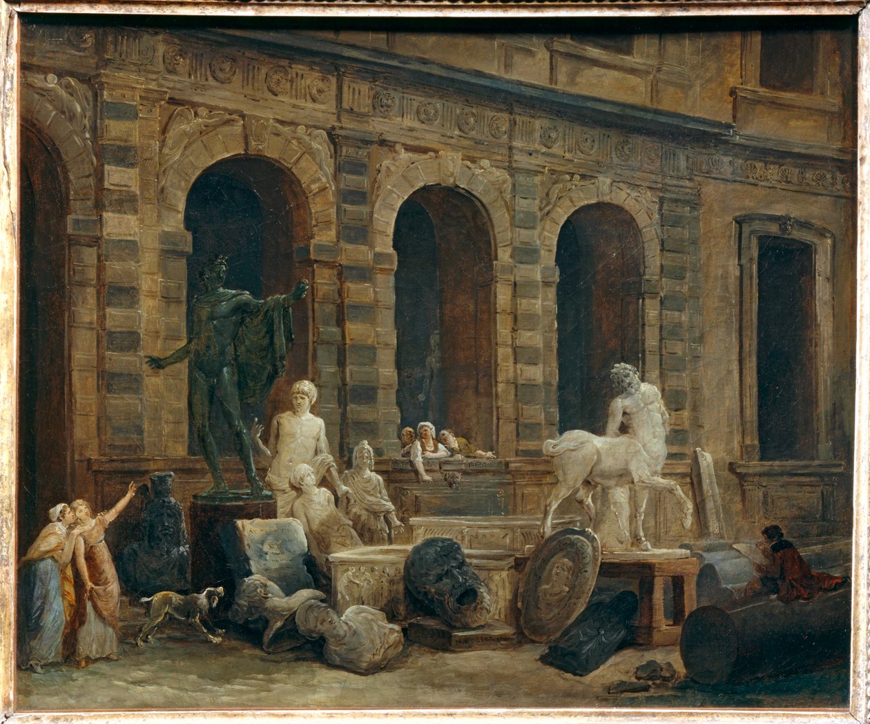 The Antique Drawer in Front of the Petite Galerie of the Louvre by Hubert (circle of) Robert