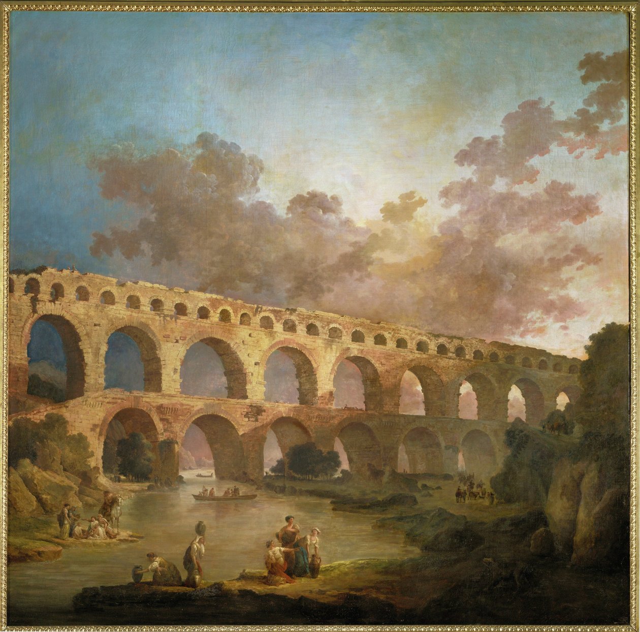 Tableau Toile Hubert Robert - Aqueduc Dans Les Ruines - Cadre Prêt à Accrocher