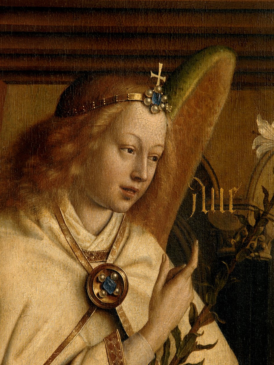 Angel Annunciate (detail) by Hubert & Jan van (1390-1441) Eyck