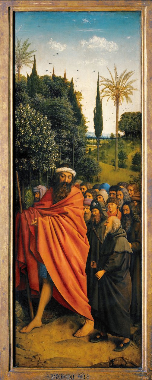 The Pilgrims guided by St. Christopher, from the right hand side of the Ghent Altarpiece by Hubert & Jan van (1390-1441) Eyck