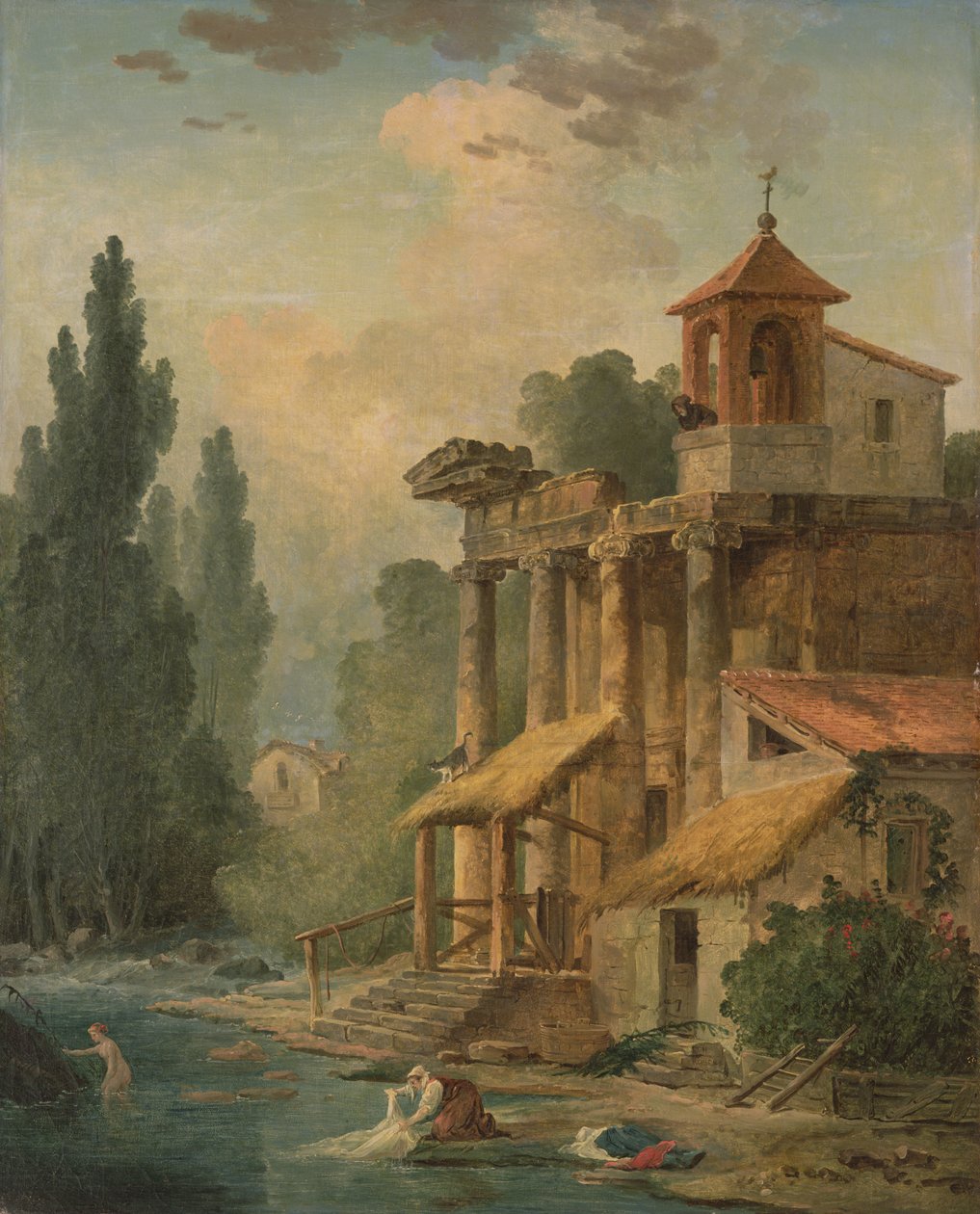 A Caprice with a Hermitage by Hubert Robert: Fine art print