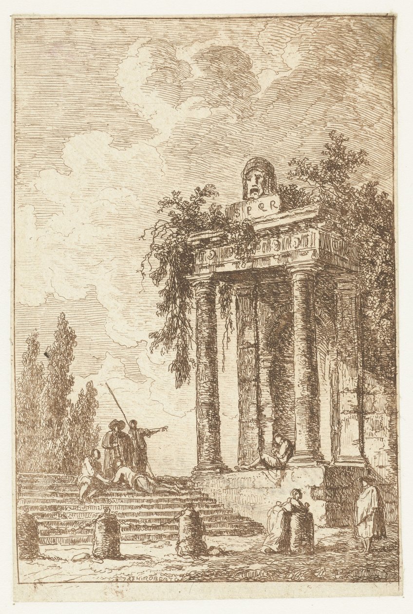 Stairs with Four Boundary Posts (Les Soirées de Rome) by Hubert Robert