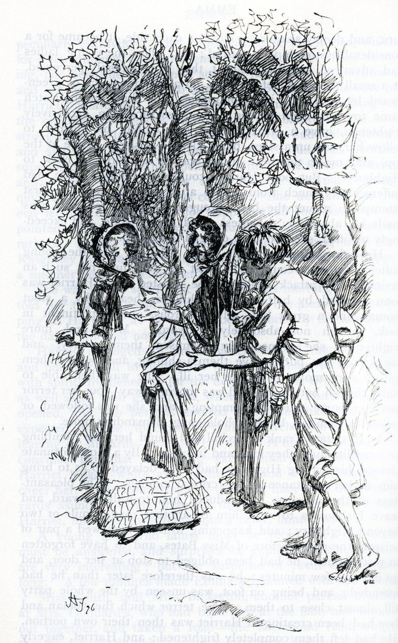 Harriet, attacked by gypsies (illustration) by Hugh Thomson