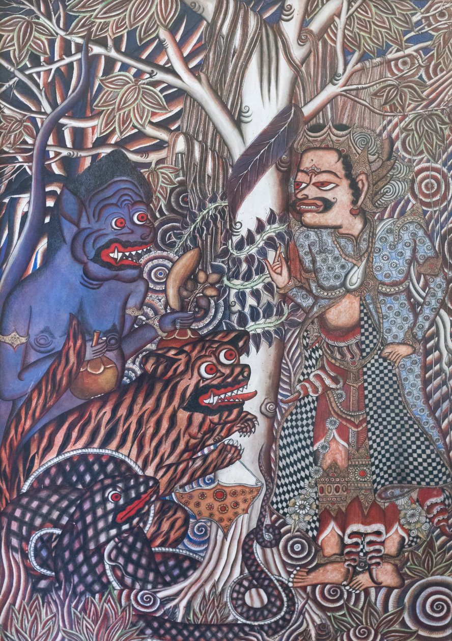 The Priest Frees the Monkey, Snake and Tiger from the Well by Ida Bagus Gelgel