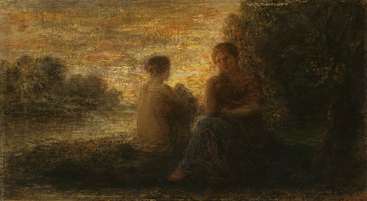 Two Women Seated near a Lake by Ignace Henri Jean Fantin-Latour
