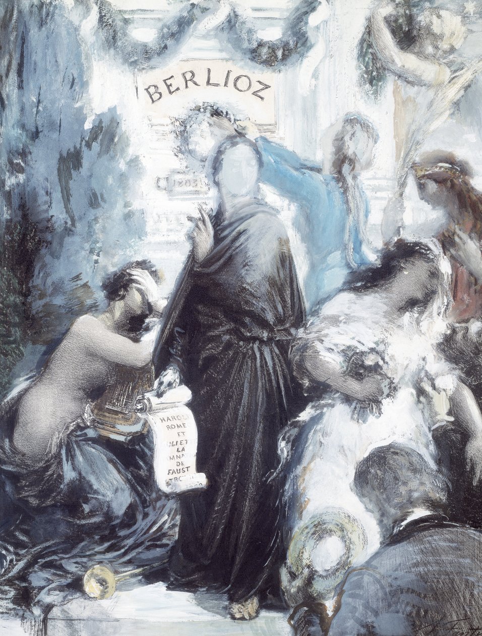 Watercolor Lithograph Commemorating Centenary of Birth of Hector Berlioz by Ignace Henri Jean Fantin Latour
