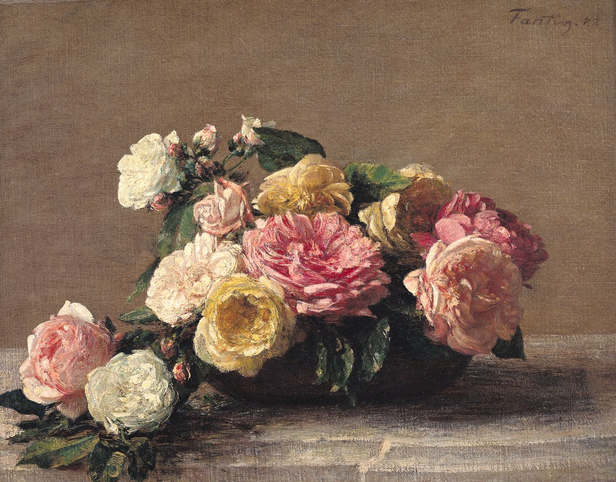 Roses in a Dish by Ignace Henri Jean Fantin-Latour