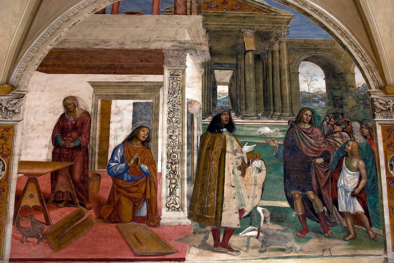 Life of St Benedict, Scene 3: Benedict Repairs a Broken Colander through Prayer by Il Sodoma