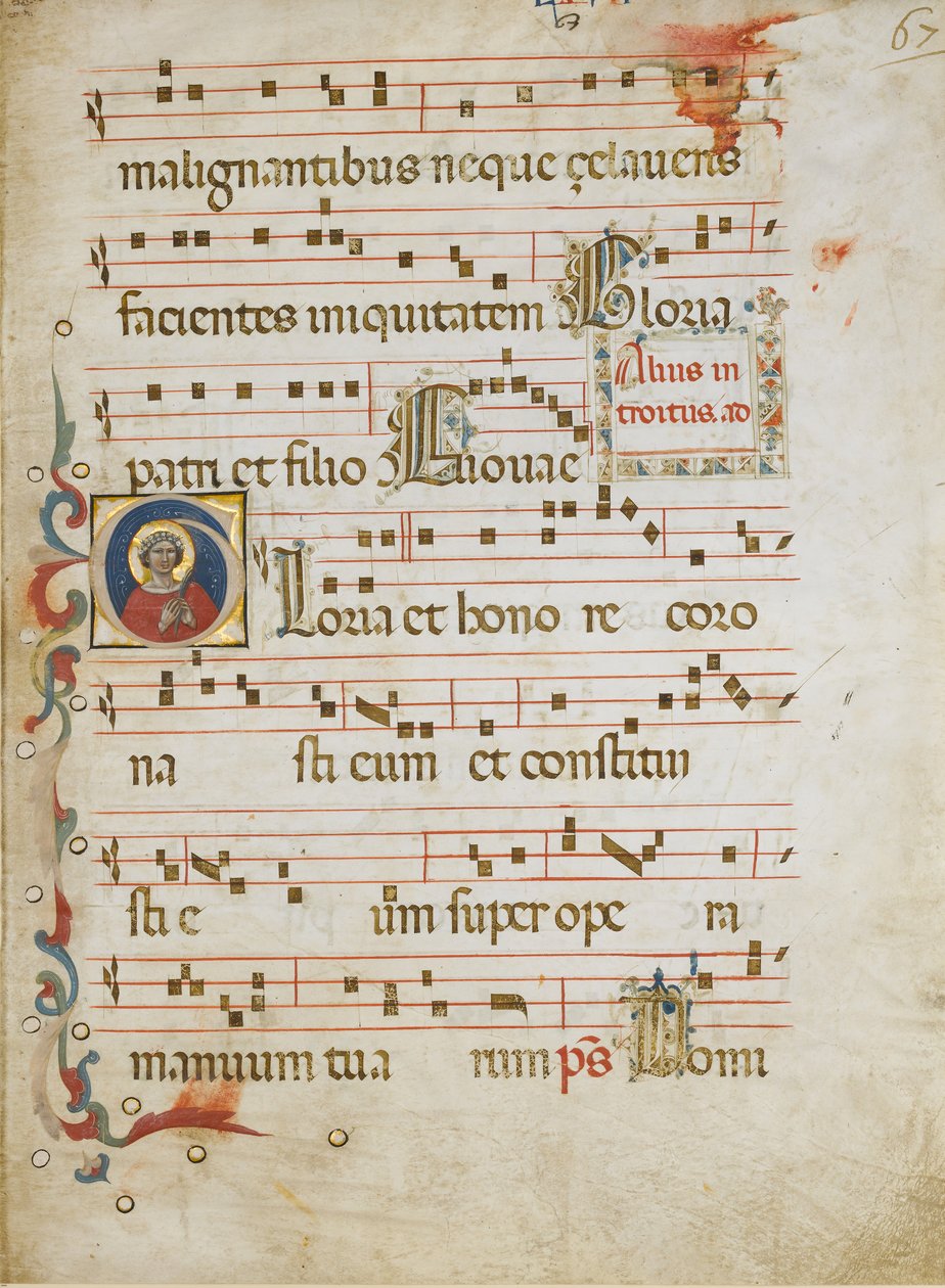 Manuscript Leaf with a Female Saint Possibly Dorothy in an Initial G by Illustratore