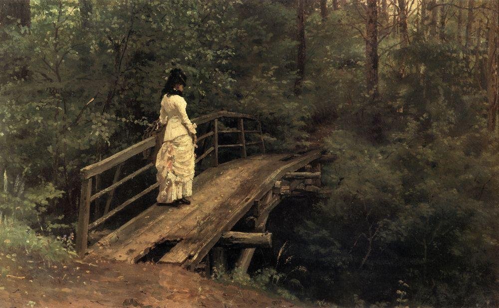 Summer Landscape, Vera Alekseyevna Repina on a Bridge in Abramtsevo by Ilya Efimovich Repin