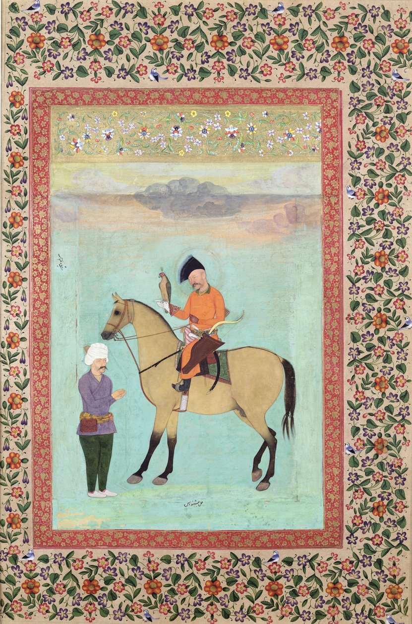 Shah Abbas on a Horse Holding a Falcon by Indian School