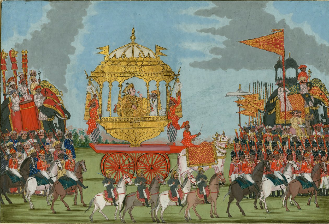 Rajah of Tanjore Riding an Elephant to a marriage ceremony, c. 1780 by Indian Art