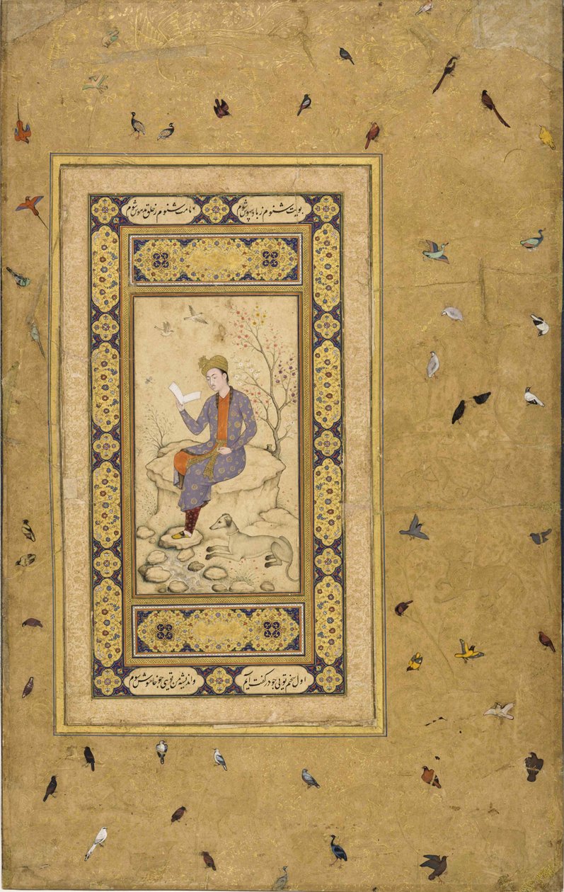 Young man reading in a landscape by Indian Art.