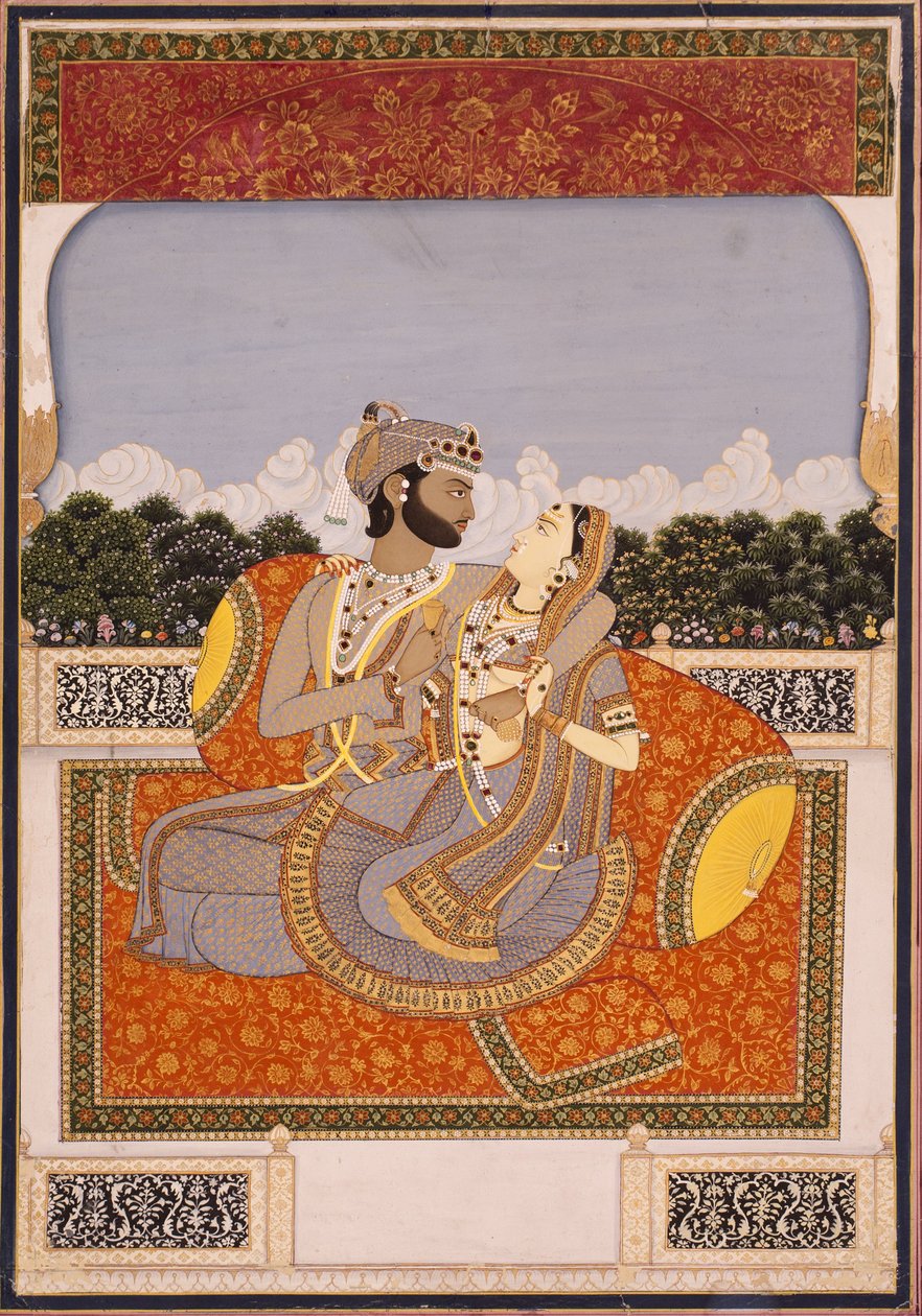 A couple embrace on a terrace by Indian School