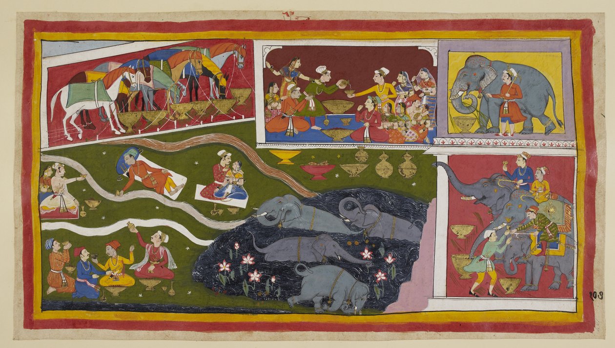 The horses, elephants and soldiers also enjoy Bharadvaja