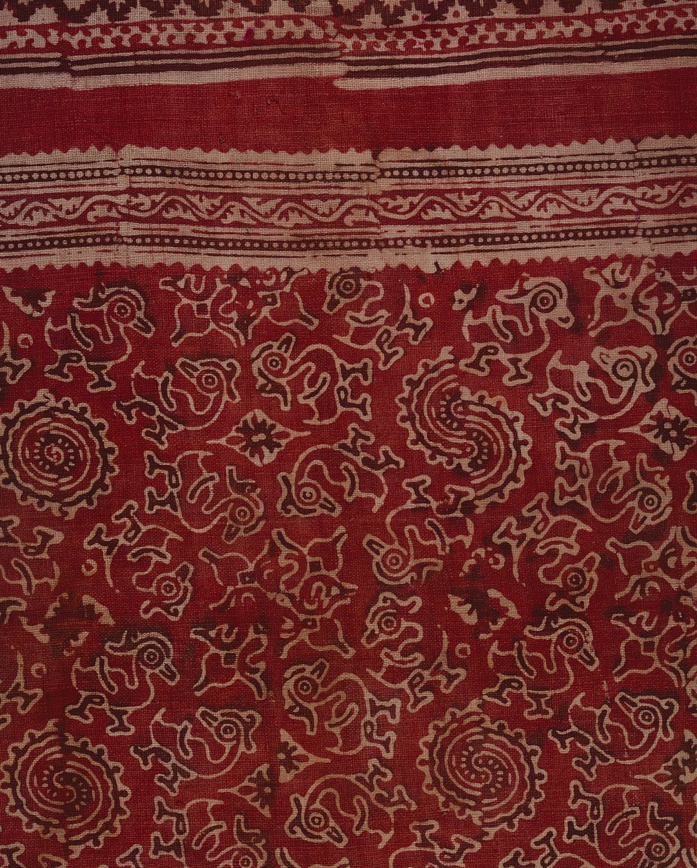 Block-printed textile for export trade with geese, lotus bud and rosette pattern, Indian, c.1500 (detail) by Indian School