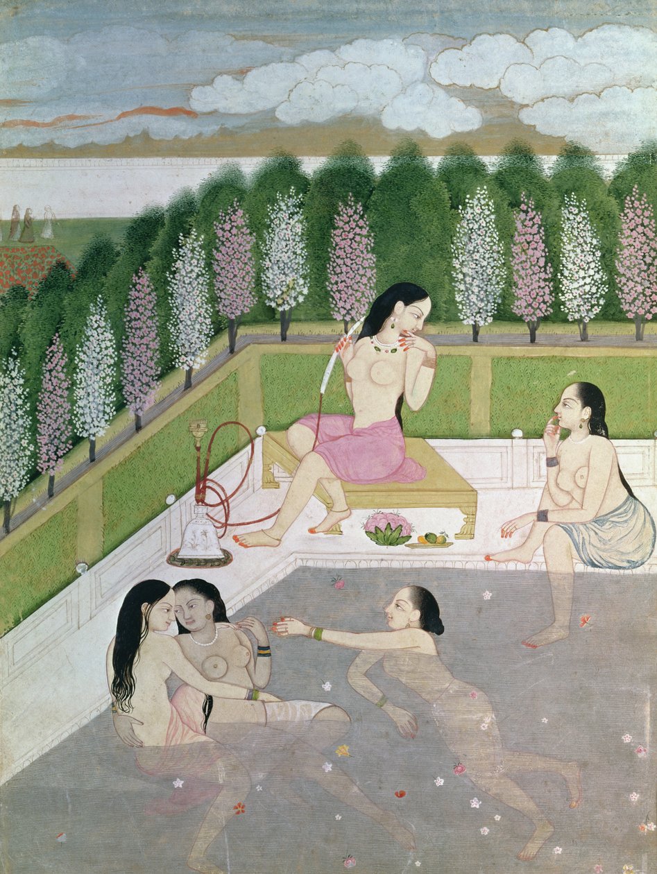 Girls Bathing, Pahari Style, Kangra School, Himachel Pradesh, 18th Century by Indian School