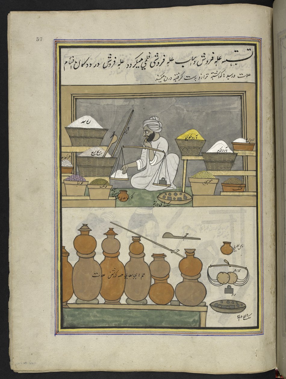 Grain-Merchant, 86 Drawings Bound into a Volume Depicting Trades and Occupations in Kashmir by Indian School