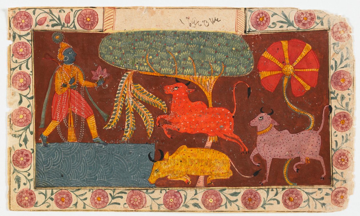 Krishna and Cows at a Pond, from a Bhagavata Purana by Indian School