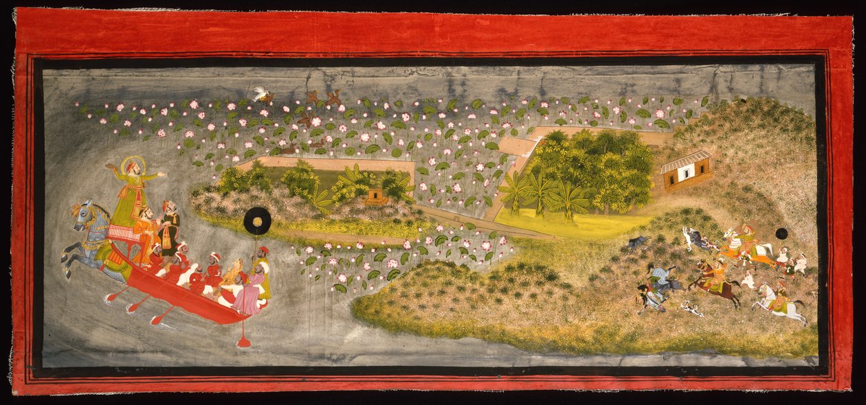 Maharana Jagat Singh II hawking and boar hunting by Indian School