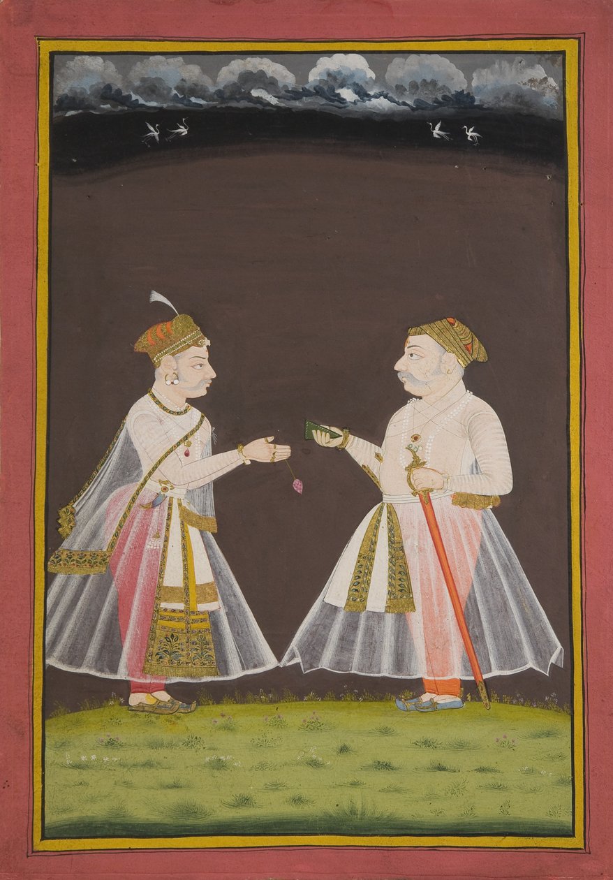 Probably a Portrait of Rana Raj Singh of Udaipur Offering Pan to a Nobleman
