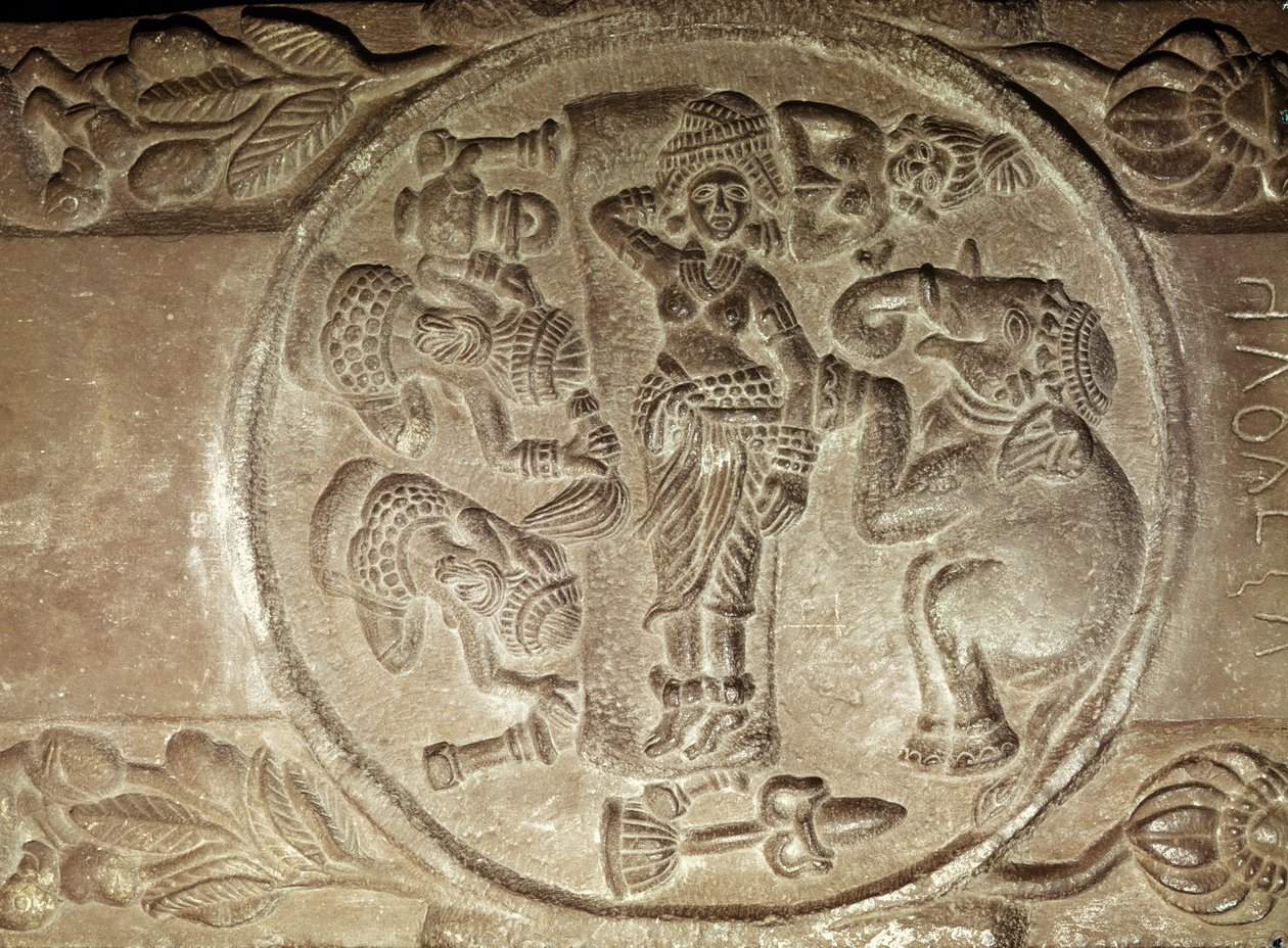 Relief depicting the dream of Maya, from a Buddhist stupa from Bharhut ...