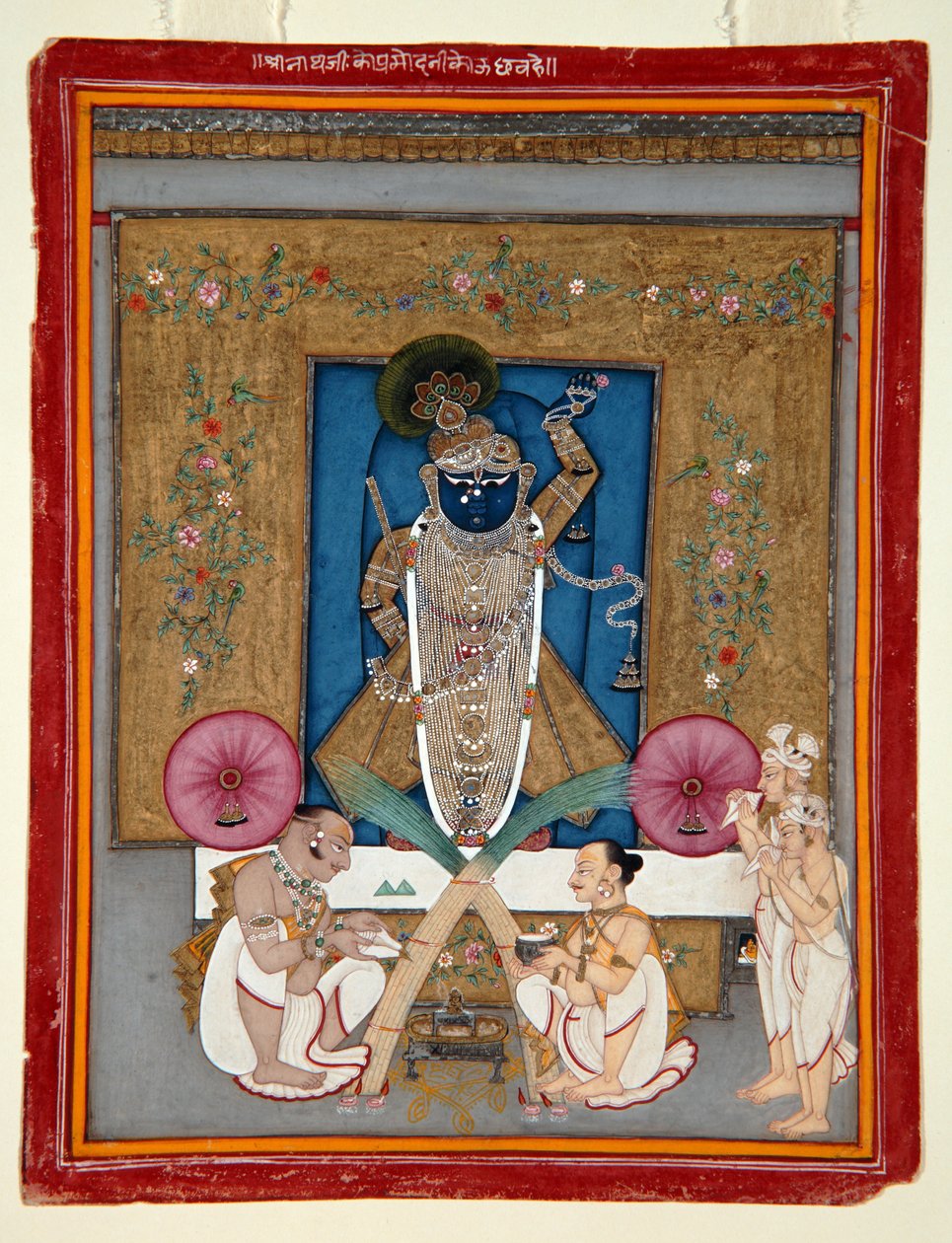 The Adoration of Krishna as Shrinath ji by Indian School
