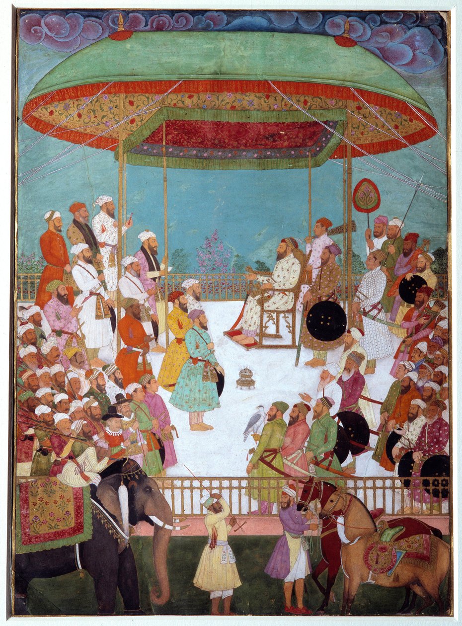 Two Portuguese at the court of a vizir. Indian miniature of the 17th century. Oxford University, England by Indian School